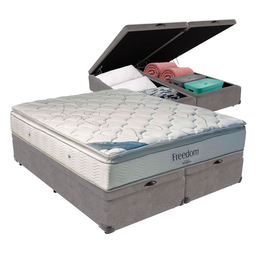 Cama Box Baú Blindado e Reforçado King Cinza e Colchão Freedom Molas Ensacadas Ortobom - 1