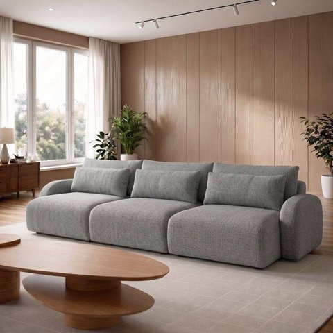 Sofá Cama Modular Orgânico Retrátil 4 Lugares 230cm Base Madeira Maciça Oxford
