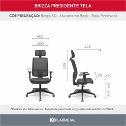 Cadeira Brizza Tela 3d Backplax Aluminio - Aero Preto - 6
