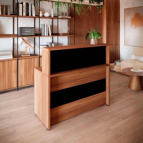 Balcão Atendimento Recepção Alto 90 Cm Escritório F5 Office Cor:nogal com Preto