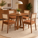 Ver imagem 1 de Conjunto Mesa de Jantar Redonda 4 Cadeiras Estofadas Encosto Tela 100% MDF Pinhão/Veronese - Dalla C