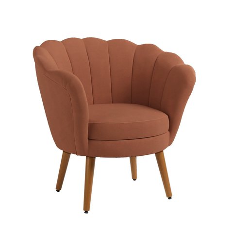 Poltrona Pétala Veludo Capuccino Pés Palito - Kimi Design