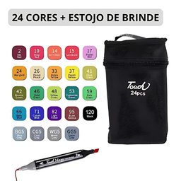 Estojo de Canetinhas Permanente Ponta Dupla 24 Cores Escola - 4