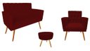 Ver imagem 1 de Kit Namoradeira + 1 Poltrona Decorativa Nina Capitonê + Puff Redondo Suede Marsala Pés Madeira Ms De