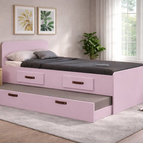 Cama Solteiro com Cama Auxiliar e Gavetas Cindy Rosa