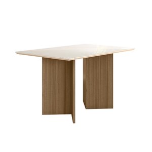 Mesa de Jantar 4 Lugares 1,36m Tampo com Vidro Napoles Carvalho Off-White