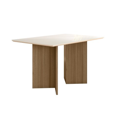 Mesa de Jantar 4 Lugares 1,36m Tampo com Vidro Napoles Carvalho Off-White