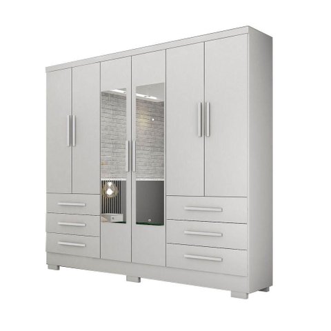 Guarda Roupa Solteiro Encant 6 Portas 6 Gavetas MDP com Espelho Neve Móveis Novo Horizonte
