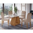 Ver imagem 7 de Conjunto de Mesa Ágata 130x80 cm e 4 Cadeiras Paola - MDF/Vidro - Off White/Nature