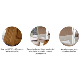 Conjunto de Mesa Ágata 130x80 cm e 4 Cadeiras Paola - MDF/Vidro - Off White/Nature - 6