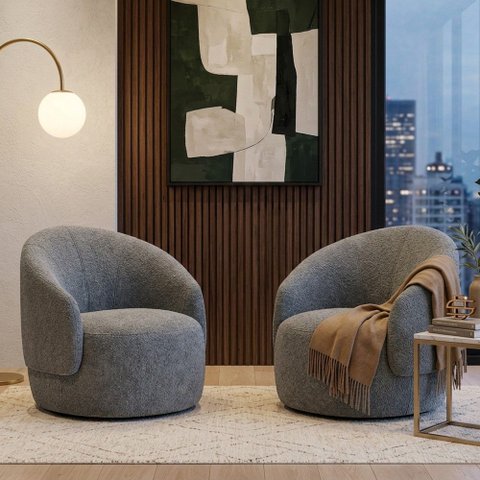 Kit 02 Poltronas Decorativas Orgânicas Saara Sala de Estar Living Luxo Bouclê Cinza Escuro - Abmaza