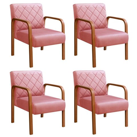 Kit 4 Poltronas Lara Cor:Suede Rosa 280