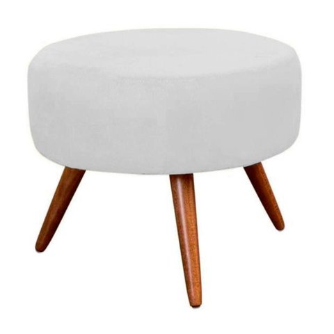 Puff Pufe Banqueta Redondo Estofado Pés Madeira Suede