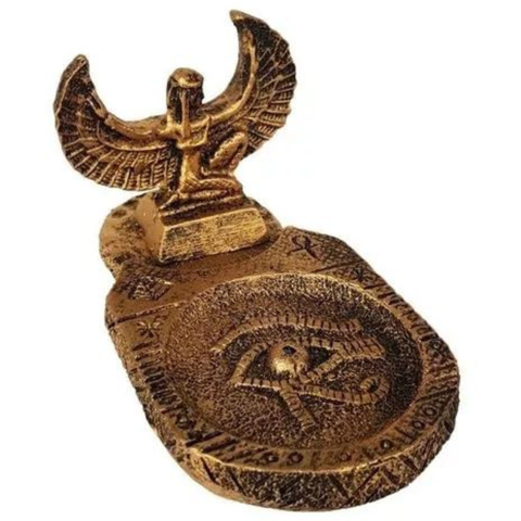 Incensário Deusa Isis - Olho Horus - Queimador de Incenso - Resina Dourada - 13cm - Magia