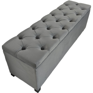 Puf Baú Estofado em Capitonê Queen 160x40x45cm Cor Cinza - Estrutura em Mdf e Tecido em Veludo Suede