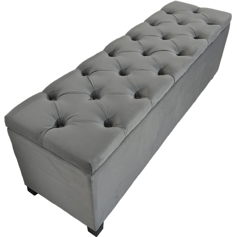 Puf Baú Estofado em Capitonê Queen 160x40x45cm Cor Cinza - Estrutura em Mdf e Tecido em Veludo Suede