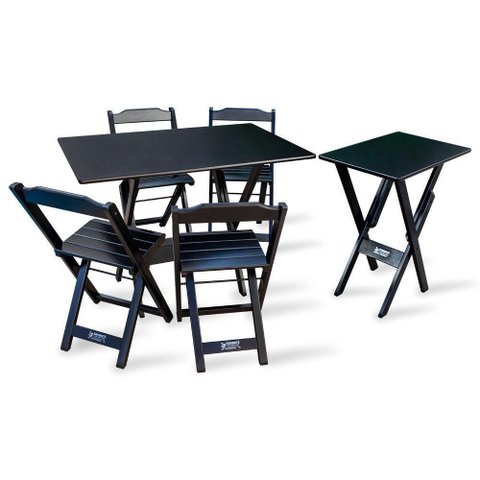 Jogo de Mesa Dobrável 1,10x70 com 4 Cadeiras e Mesa Aparador Tarimatã - Preto