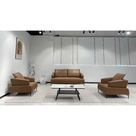 Sc-9910 Conjunto Internacional Sofá 2m com 2 Poltronas Caramelo Material Ecológico Sala Tv Luxo