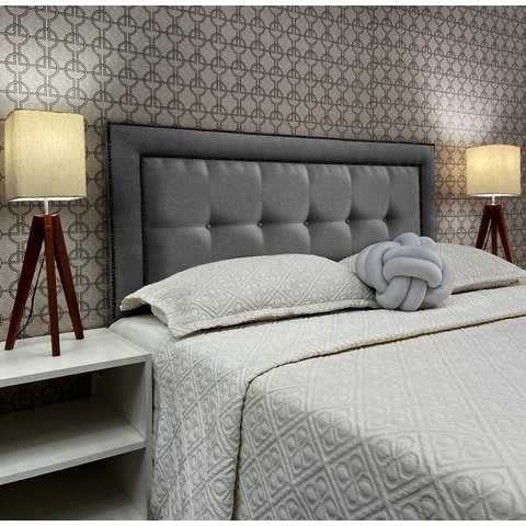 Cabeceira Cama King Veneza 05 Diamond 2 com Tachas Linho Cinza 120 Rbl