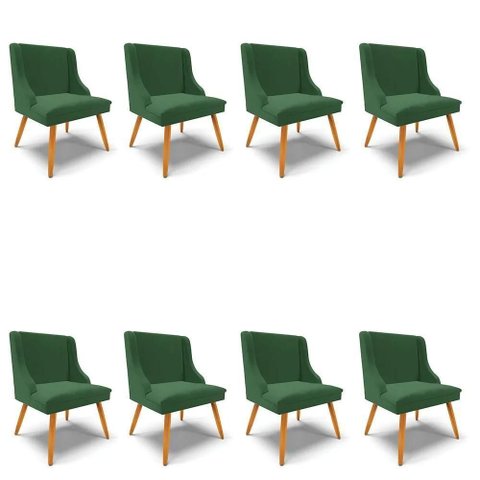 Kit 8 Cadeiras Estofadas para Sala de Jantar Pés Palito Lia Veludo Verde Esmeralda - Ibiza