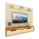 Ver imagem 1 de Rack com Painel Royal/requinte 2.2 C/rodízio Off White com Naturale - Gelius Móveis