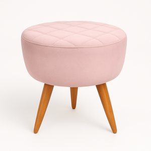 Puff Banqueta Redondo Rosa Pé Palito com Detalhe em Costura