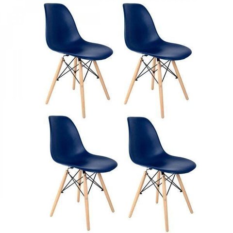 Conjunto de 4 Cadeiras PP Base Madeira Eames Dsw-m Azul Bic