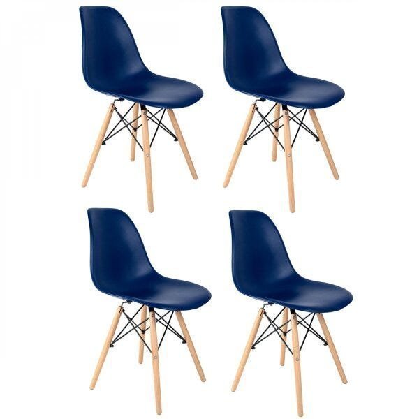 Conjunto de 4 Cadeiras Pp Base Madeira Eames Dsw-m  Azul - 1