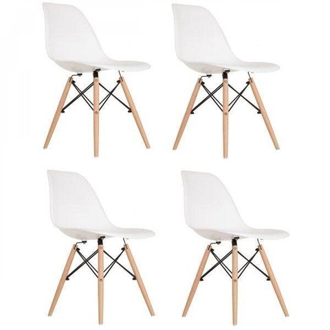 Conjunto de 4 Cadeiras PP Base Madeira Eames Dsw-m Branco