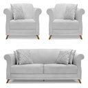 Ver imagem 1 de Kit 2 Poltronas e Sofá 2 Lugares 1,80m Pés Castanho Cinza