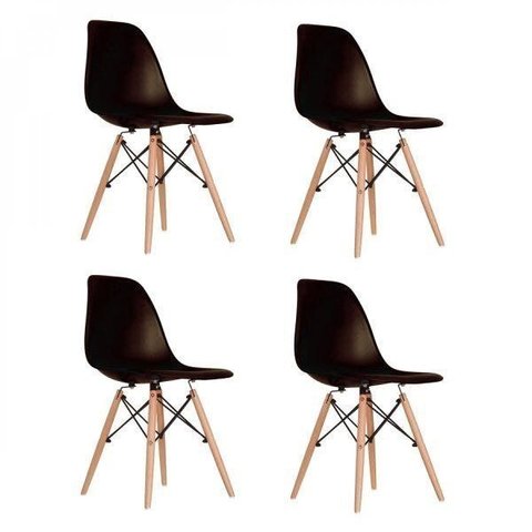 Conjunto de 4 Cadeiras PP Base Madeira Eames Dsw-m Preto