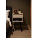 Ver imagem 5 de Mesa de Cabeceira Retrô 30cm MDF Off White com Pés Palito Marrom – Vai Montada