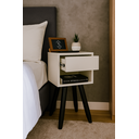 Ver imagem 3 de Mesa de Cabeceira Retrô 30cm MDF Off White com Pés Palito Marrom – Vai Montada