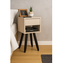 Ver imagem 2 de Mesa de Cabeceira Retrô 30cm MDF Off White com Pés Palito Marrom – Vai Montada