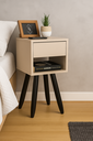 Ver imagem 2 de Mesa de Cabeceira Retrô 30cm MDF Off White com Pés Palito Marrom  – Vai Montada