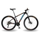 Ver imagem 1 de BICICLETA 29 PUMABIKE LINCE 27V STEEZ, FREIO MEC, K7, SUSP TRAVA, PRETO COM LARANJA E AZUL, 19