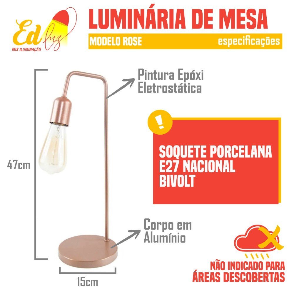 Abajur de Quarto Luminária de Mesa Retro Vintage Premium - Rosê - 2