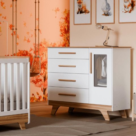 Cômoda Infantil Retrô Peroba em 100% Mdf Branco com Amêndoa