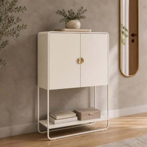 Balcão Aparador Bar para Sala Industrial 2 Portas 90cm Alek A03 Off White - Lyam Decor