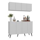 Ver imagem 1 de Kit Bar Armário Aéreo e Aparador 4 Portas Retrô Multimóveis Mp1086 Branco/preto