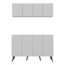 Ver imagem 5 de Kit Bar Armário Aéreo e Aparador 4 Portas Retrô Multimóveis Mp1086 Branco/preto
