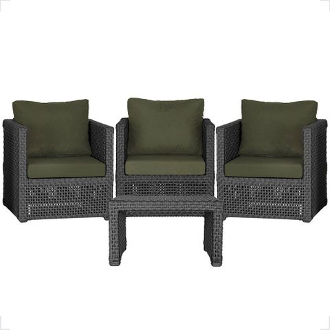 Mesa Centro e 3 Poltronas Madri Corda Náutica Estofado 13 Trama Original