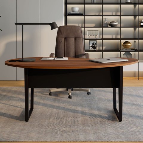 Mesa Escrivaninha Linear Orgânica em MDP e Metal 175x92cm Corporate F5 Marrom/Nogal/Preto