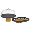 Ver imagem 1 de Conjunto Bandeja Retangular e Boleira Cúpula Plástica 25cm com Pé Bambu Lume Preto ou