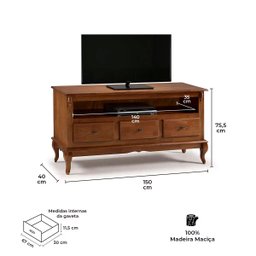Rack para Sala em Madeira Maciça com Pés Luis Xv 3 Gavetas e Nicho 60501 Linz Móveis - Imbuia Glazer - 4