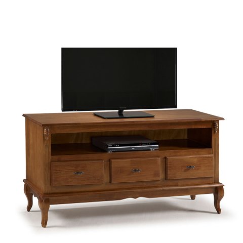 Rack para Sala em Madeira Maciça com Pés Luis Xv 3 Gavetas e Nicho 60501 Linz Móveis - Imbuia Glazer