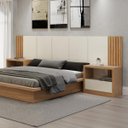 Ver imagem 1 de Kit Quarto Casal Base Cama Cabeceira e 2 Mesas de Cabeceira Mdf Off White Freijó Dalla Costa