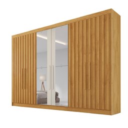 Guarda Roupa 6 Portas 4 Portas Ripadas Potente com Espelho 100% Mdf Peroba Off White - Móveis Europa - 2