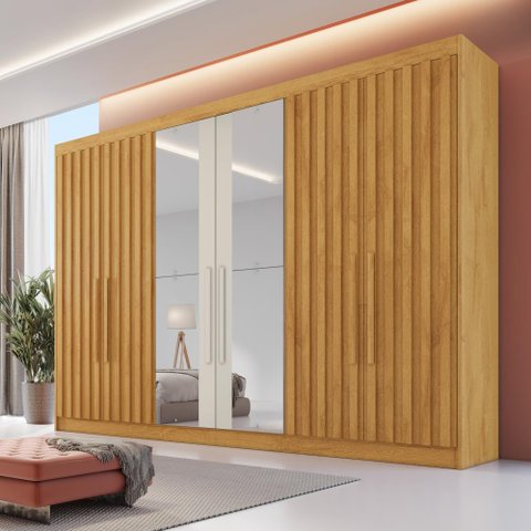 Guarda Roupa Casal 6 Portas com 4 Portas Ripadas Potente com Espelho - Móveis Europa