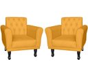 Ver imagem 1 de Kit 2 Poltronas Decorativa Classic Couro Amarelo Pés Madeira Mz Decor